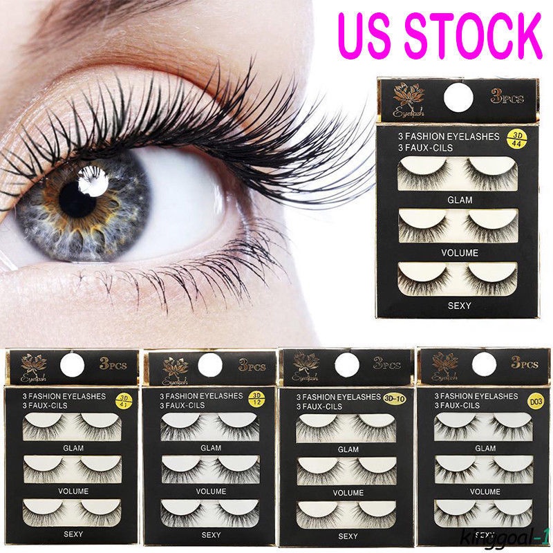 3 Pairs Soft Natural Long Fluffy 3D Mink False Eyelashes/ Girls Handmade Thick Fake Eyes Lashes/ Beauty Makeup Lashes Extension Tools