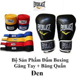 COMBO GĂNG TAY BOXING + BĂNG QUẤN TAY EVERLATS CAO CẤP - 3 MÀU ĐEN , ĐỎ, XANH DƯƠNG