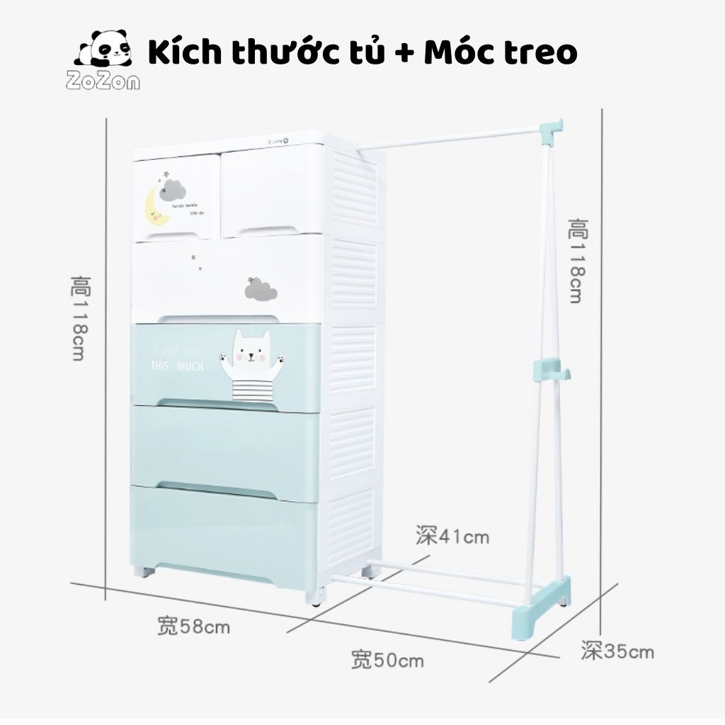 Tủ Nhựa Để Quần Áo Cho Em Bé Zozon , Tủ Đựng Đồ Trẻ Em Cao Cấp 5 Tầng 6 Ngăn Có Nhiều Ô, Thanh Treo Đồ Chắc Chắn An Toàn