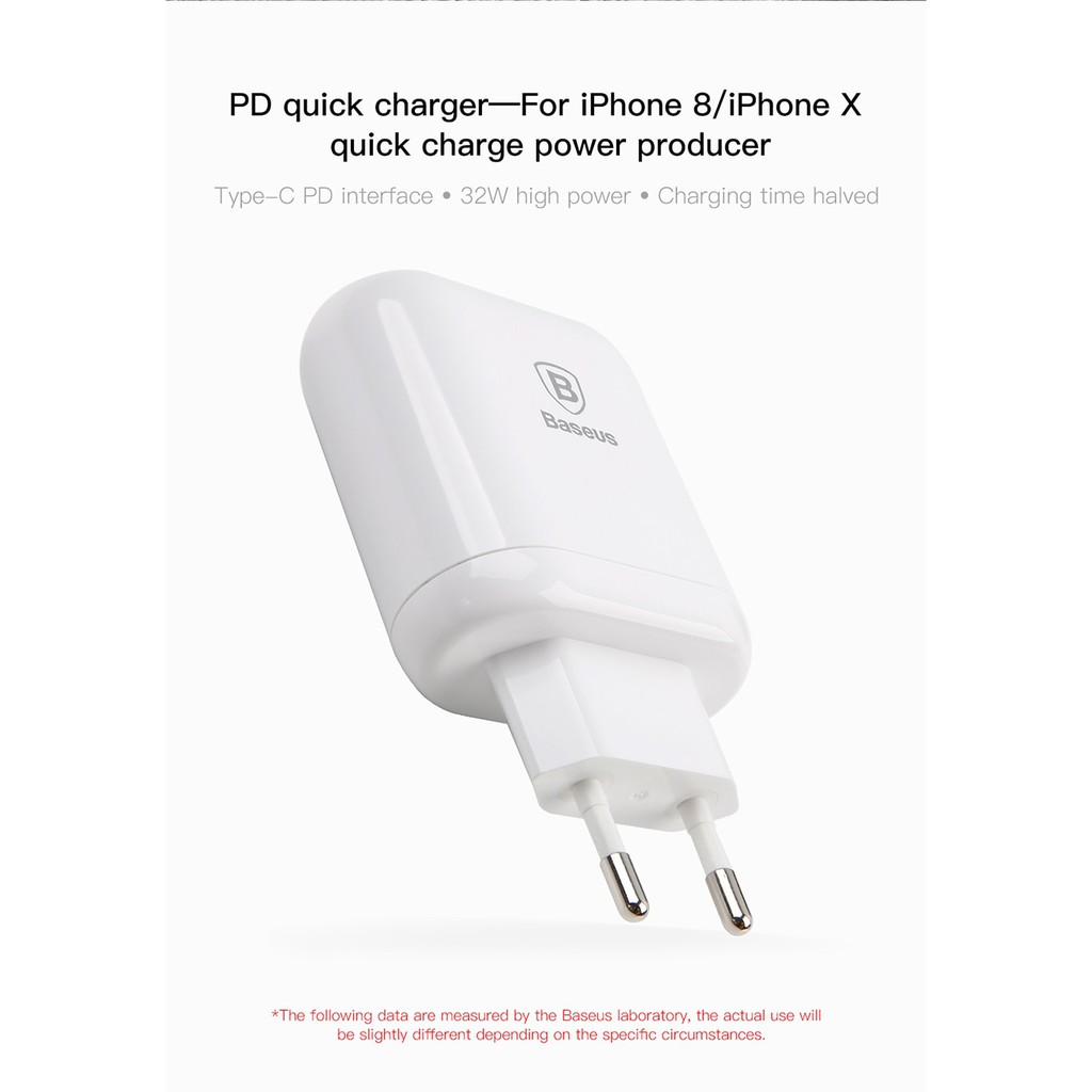 Cốc sạc nhanh Baseus công suất 32W cổng TypeC và PD Sạc Nhanh USB Charger Đối Với iPhone X 8 kèm cáp Type C Cáp Sạc Nhan
