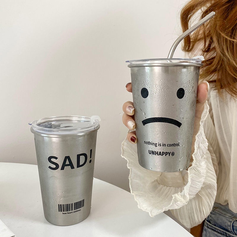 Cốc Uống Nước Bằng Thép Không Gỉ 304 Có Nắp Và Ống Hút Chống Rơi Tiện Dụng