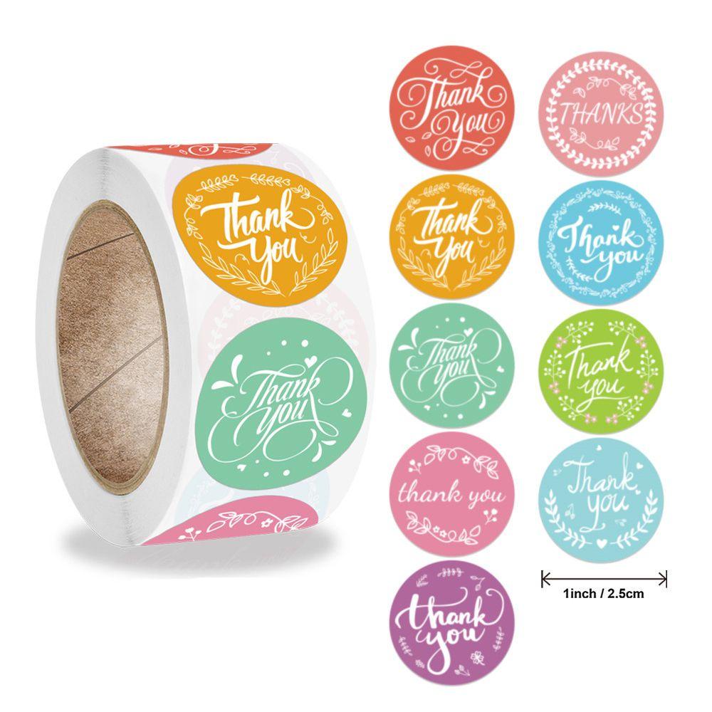 1 Cuộn Nhãn Dán Niêm Phong Bao Bì Hình Bánh Donut Và Mặt Trời Màu Cầu Vồng In Chữ Thank You DIY