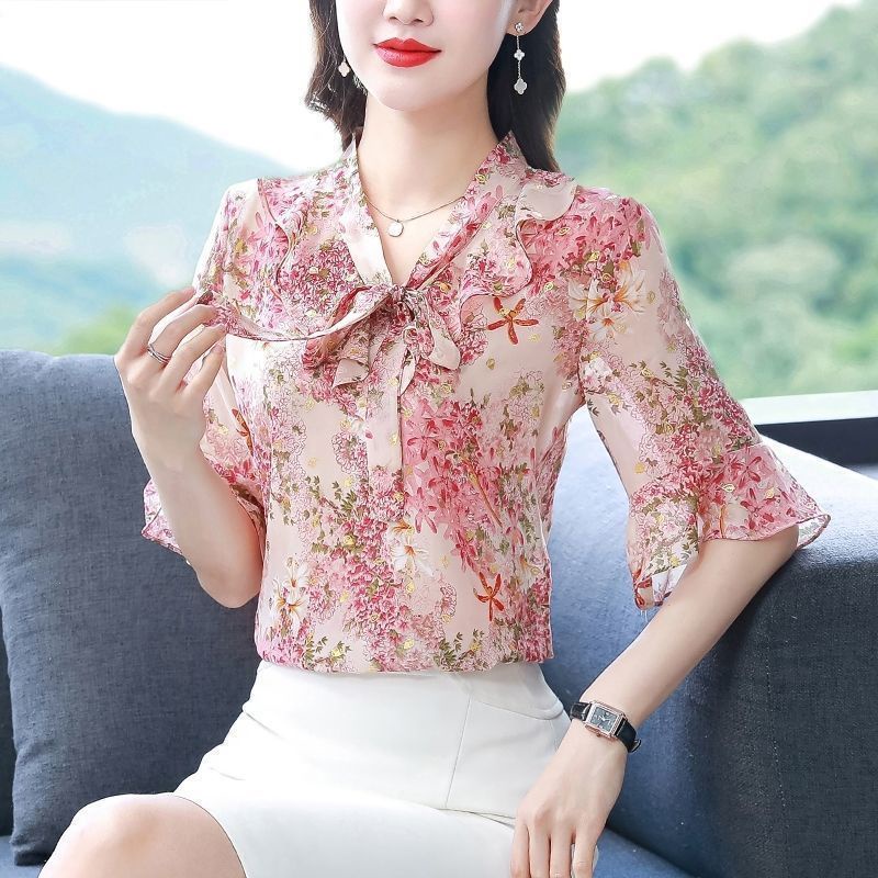 Áo Sơ Mi Chiffon Dáng Rộng Phong Cách Phương Tây Thời Trang Mùa Hè Dành Cho Nữ