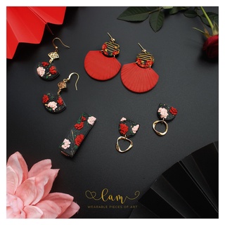 Bông tai hoạ tiết Hoa cẩm chướng màu sắc đông phương | Trang sức hoa tai thủ công đất sét polymer clay | LAM Jewelry