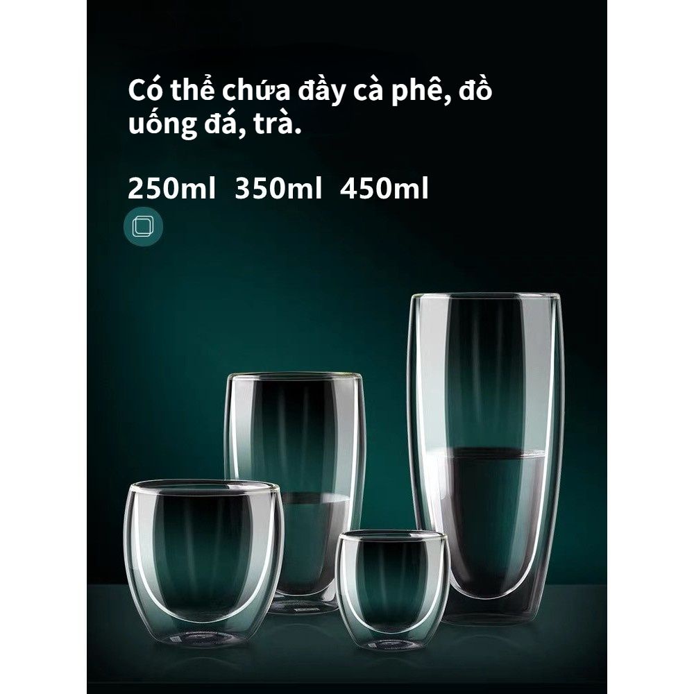 Cốc Thủy Tinh 2 lớp chịu nhiệt Ly cà phê, Ly thủy tinh uống nước tách trà Văn phòng tại nhà 250-450ml