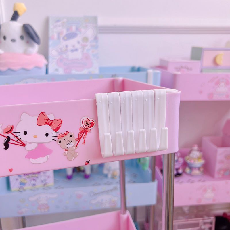 Giá Để Đồ Ba Tầng Dạng Xe Đẩy Họa Tiết Melody Cún Cinnamon Hoạt Hình Dễ Thương Có Thể Di Chuyển Cho