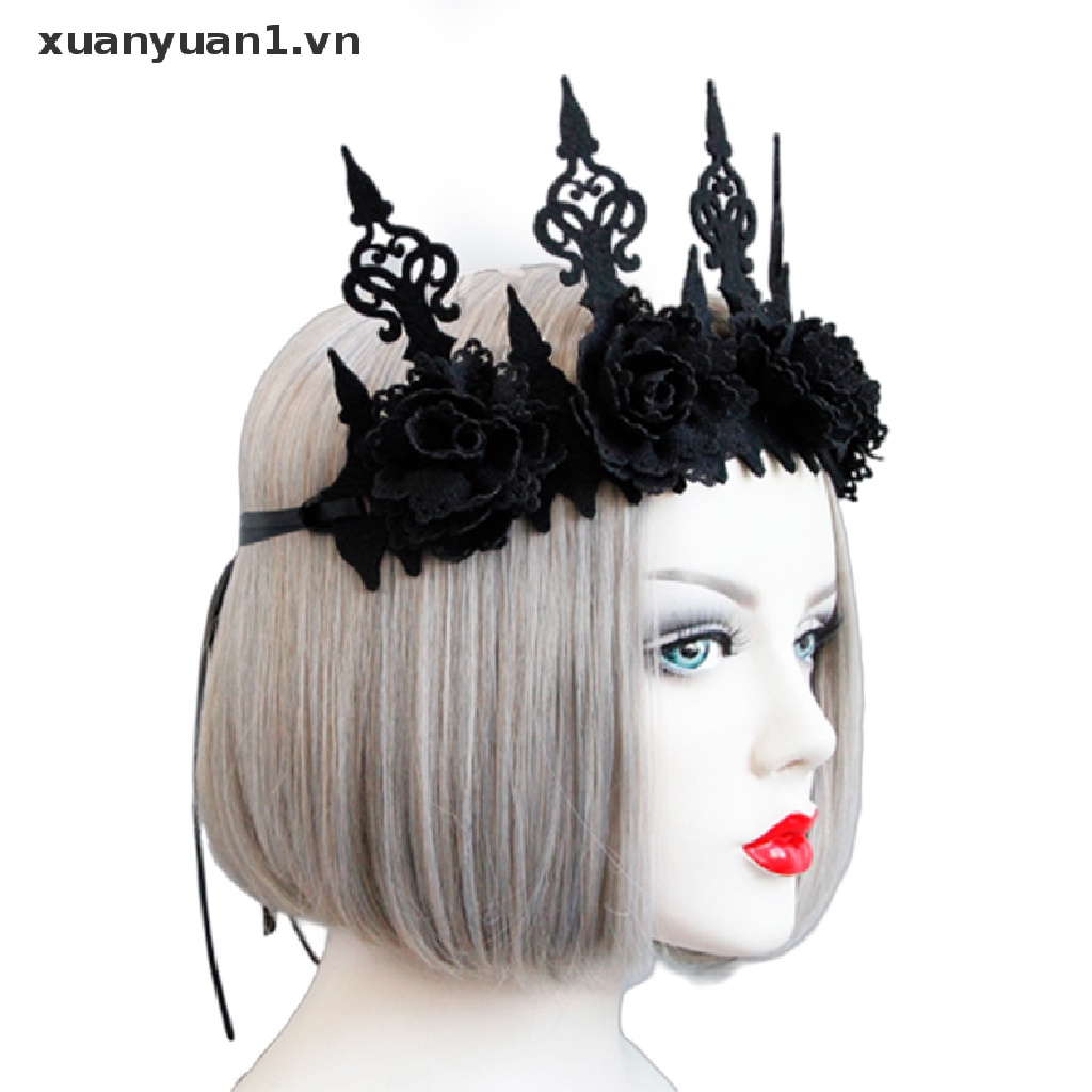 Băng Đô Cài Tóc Hình Vương Miện Màu Đen Phong Cách Gothic Hóa Trang Tiệc Halloween