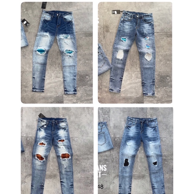 Quần Jeans Nam AMR Vá Da Xanh Siêu Hot - Quần Bò Amr Nhiều Mẫu Vá Xanh Cho Anh Em Chọn