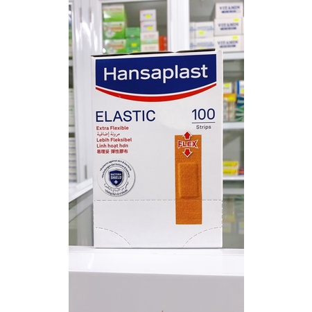 Băng cá nhân Hansaplast Elastic (hộp 100 miếng) - Bằng vải co giãn và cực kỳ thoáng khí - Thương hiệu số 1 của Đức