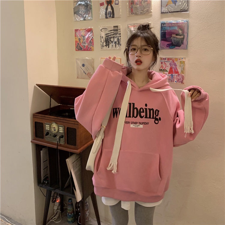 Áo Sweater Có Mũ Trùm Vải Lông Cừu Dày Dặn Phối Dây Bện In Chữ TTJ197 Thời Trang Thu Đông 2022