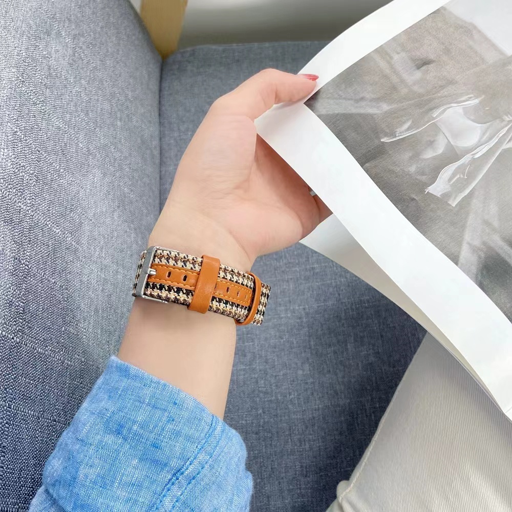 Dây Đeo Vải canvas Phối Da Chất Lượng Cao Cho Đồng Hồ Apple iWatch 7 6 5 4 SE 3 2 41mm 45mm 38mm 40mm 42 mm 44mm