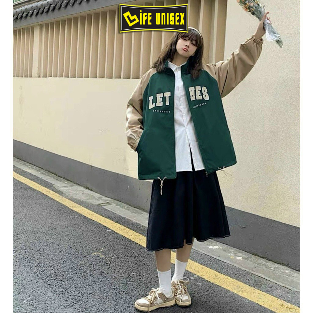 Áo Khoác Dù Bomber LETHES Nam Nữ Form Rộng 2 Lớp, Áo Khoác Ulzzang Unisex Bóng Chày Thời Trang - LIFE UNISEX