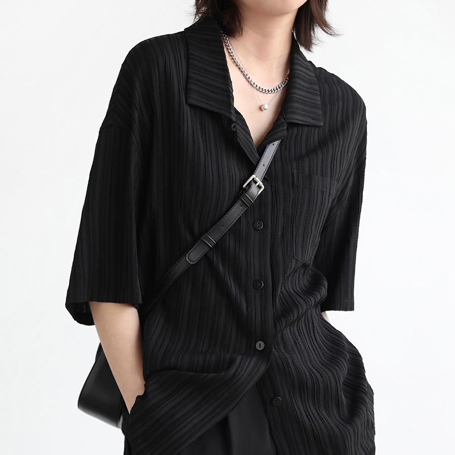 SUXI Áo Sơ Mi Ngắn Tay Dáng Rộng Màu Sắc Đơn Giản Dành Cho Nữ