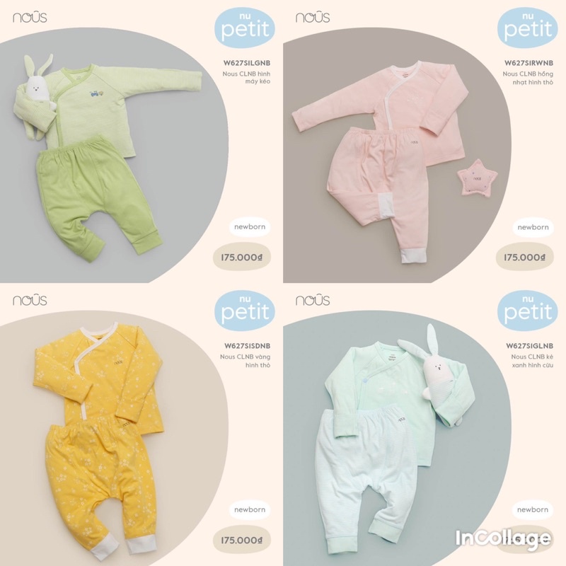 Bộ Nous cài lệch sơ sinh size newborn