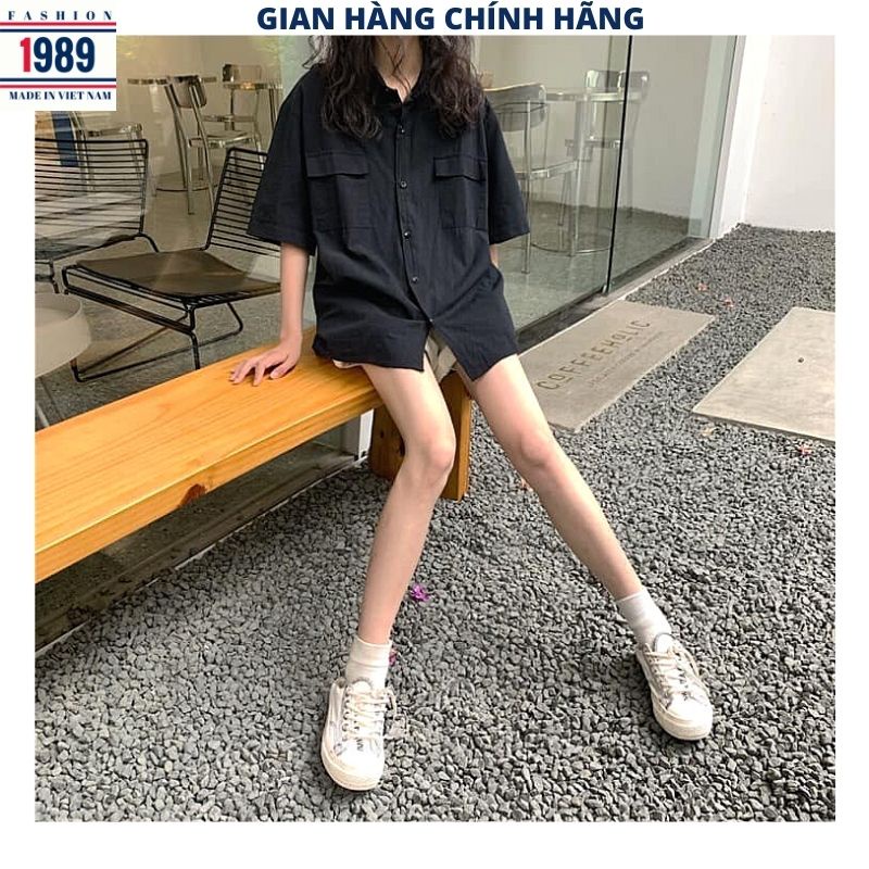 Áo Sơ Mi Nữ form rộng 2 túi hộp 5 mầu cộc tay ulzzang vintage hàn quốc cao cấp trơn kozoda -HER-1989