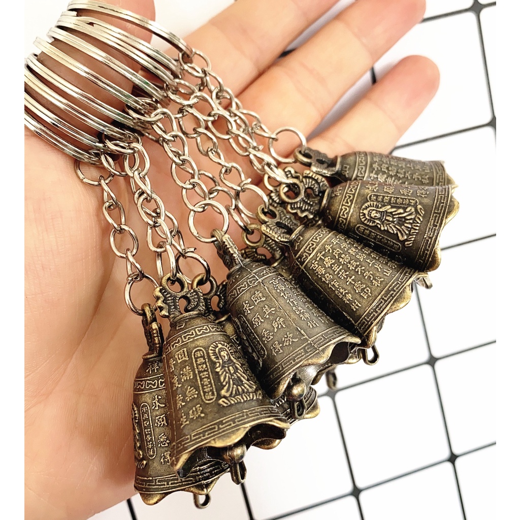 Móc khóa  chuông _ đồng thau dùng cho oto xe máy mix chuông đồng bát nhã may mắn và bình an