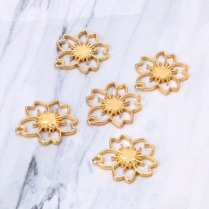 Set 5 phụ kiện đồ trang sức dạng khung rỗng bằng nhựa resin hình hoa anh đào