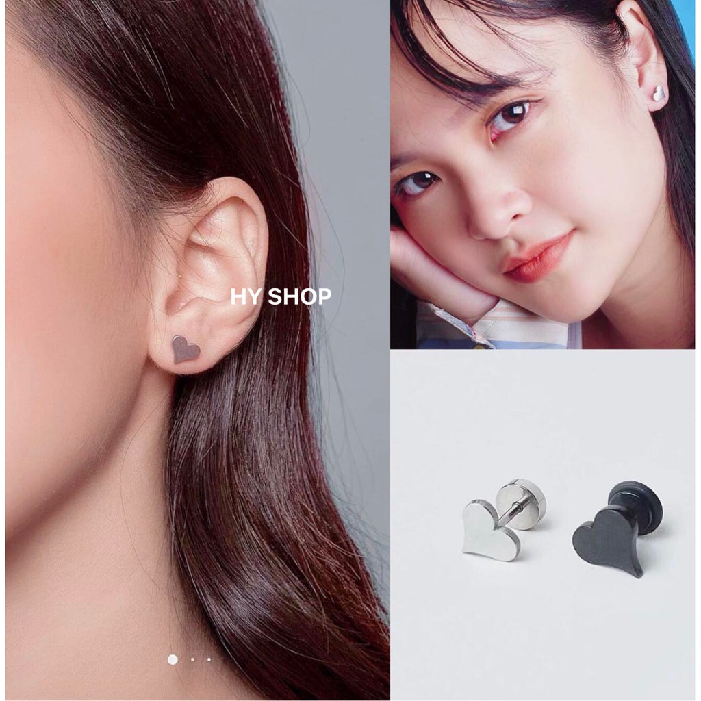 FULL HEART EARRING bông tai titan trái tim không gỉ không dị ứng nam nữ unisex - khuyên tai cá tính