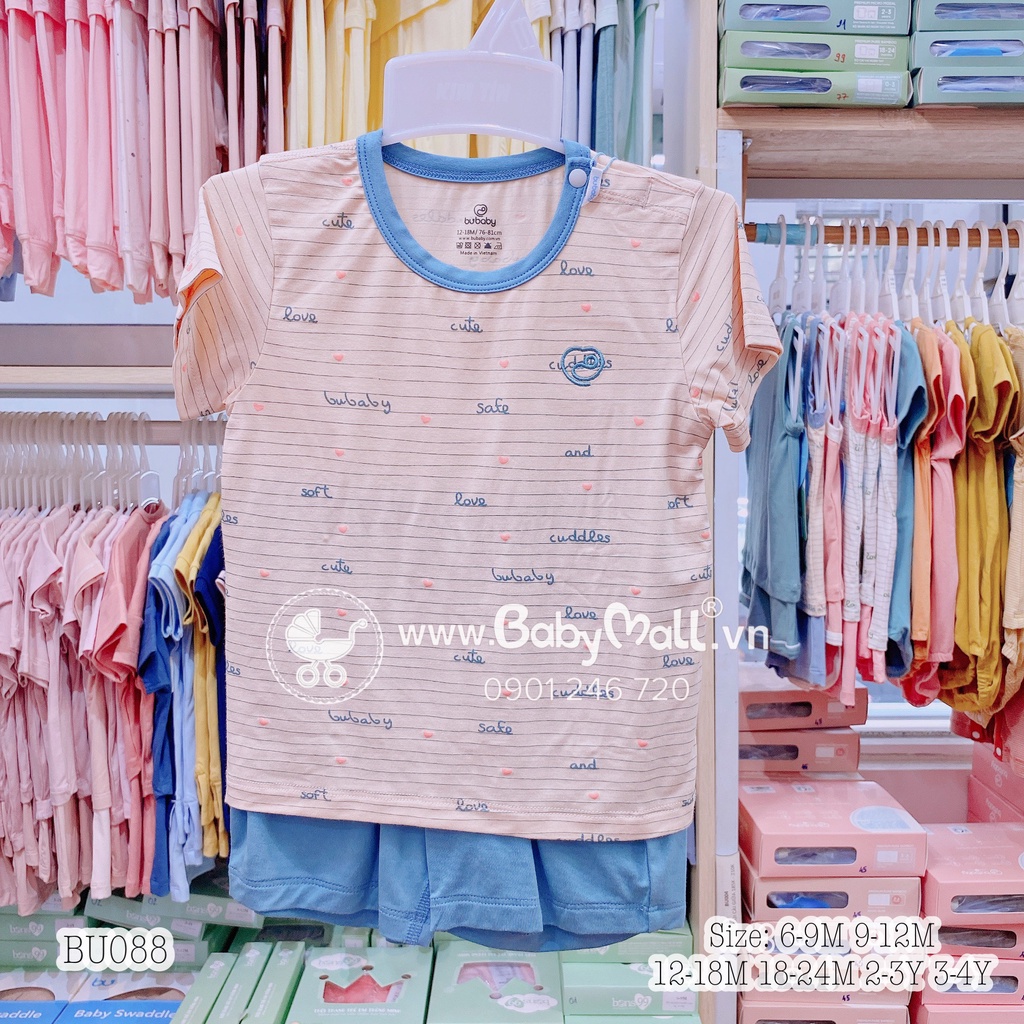 [Bubaby] Bộ cộc cài vai kẻ chữ vải siêu mát mịn