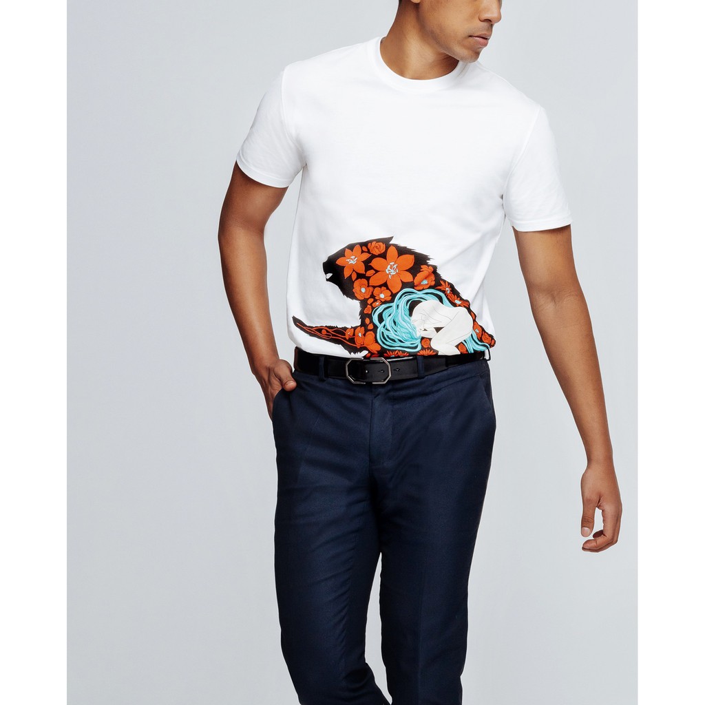 Áo thun Ginkgo T-shirt cổ tròn 100% Cotton organic hữu cơ cao cấp màu trắng - wolf