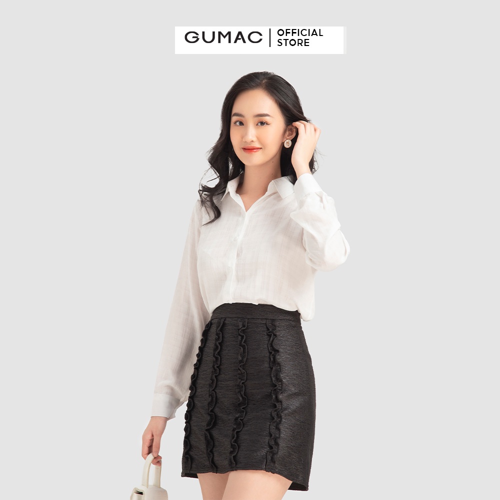 Áo sơ mi nữ caro cơ bản GUMAC màu đen thiết kế basic, thanh lịch AA12130 | BigBuy360 - bigbuy360.vn