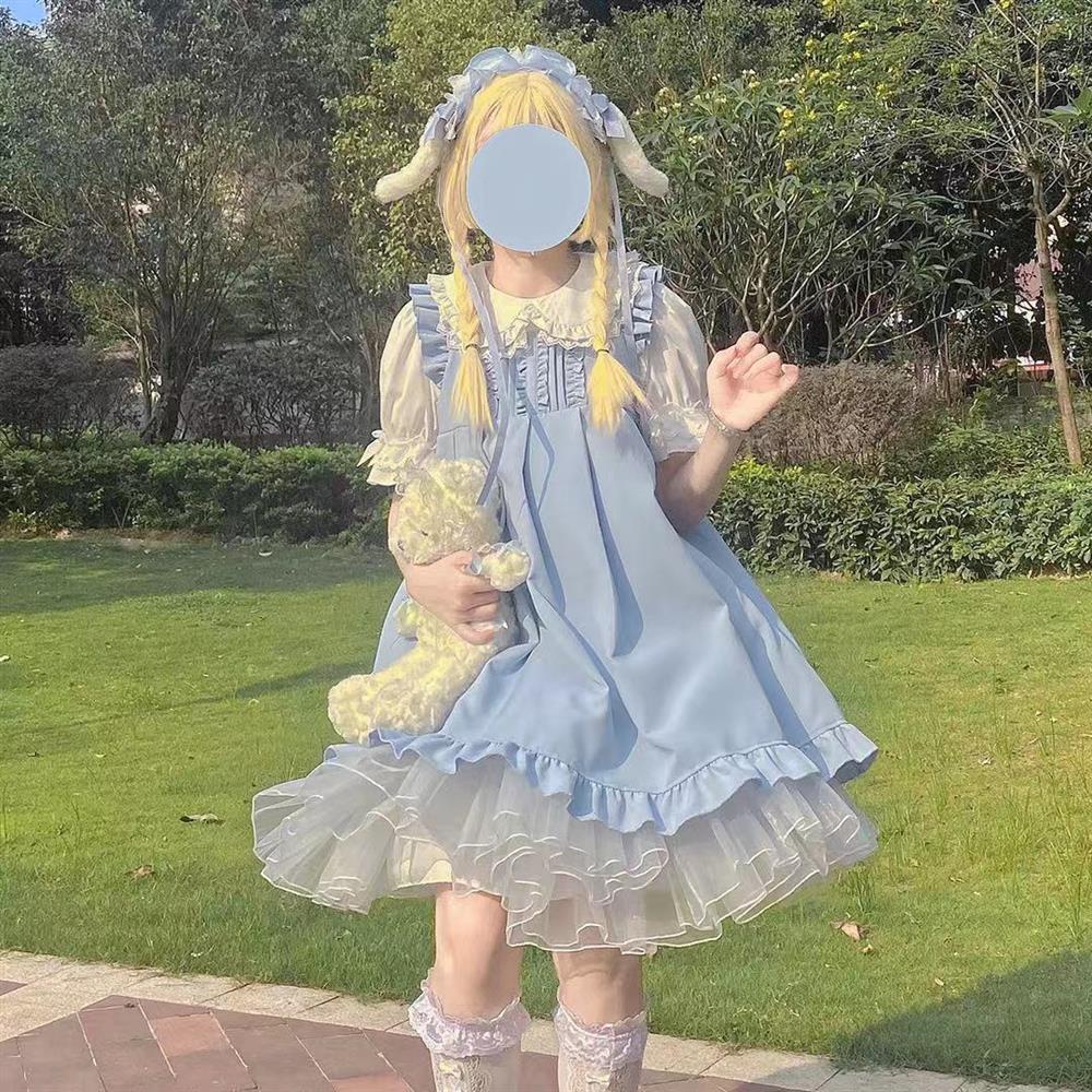 Váy vest màu xanh Lolita Nhật Bản mùa hè ngọt ngào chút tươi mát(Không bao gồm áo sơ mi)