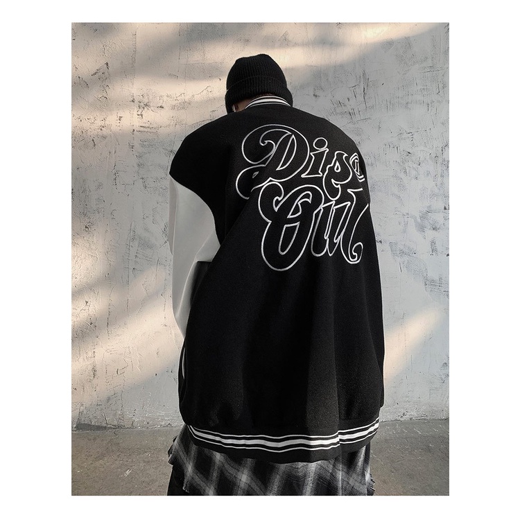 Áo Khoác Bomber Varsity Jacket BOM HOUSE Nam Nữ Chất Liệu Dạ Phối Tay Da Áo 2 Lớp Logo Thêu