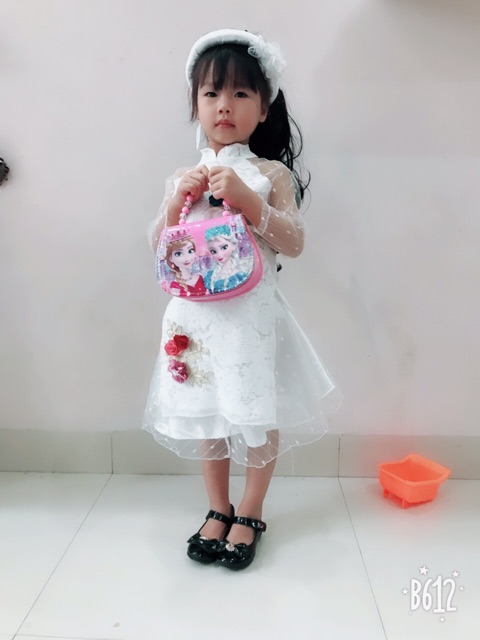 Áo dài hoa trà nổi cho bé gái 9-19kg