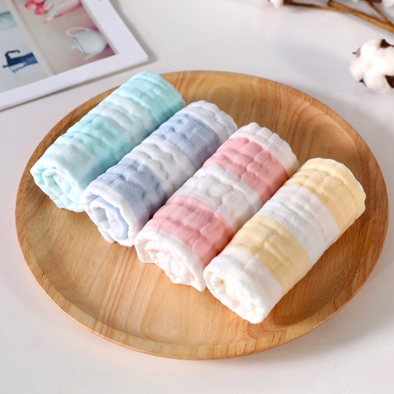 Set 5 khăn xô sữa 4 lớp hoạ tiết kẻ màu cho bé chất liệu cao cấp KILUTA, khăn lau mặt cho trẻ siêu mềm mịn