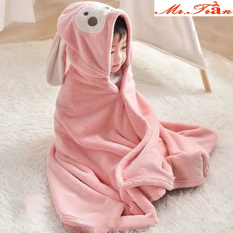 Khăn tắm ủ trùm đầu lông cừu, chăn ủ cừu có mũ dùng làm khăn choàng cho bé rất ấm áp - Mã Thỏ