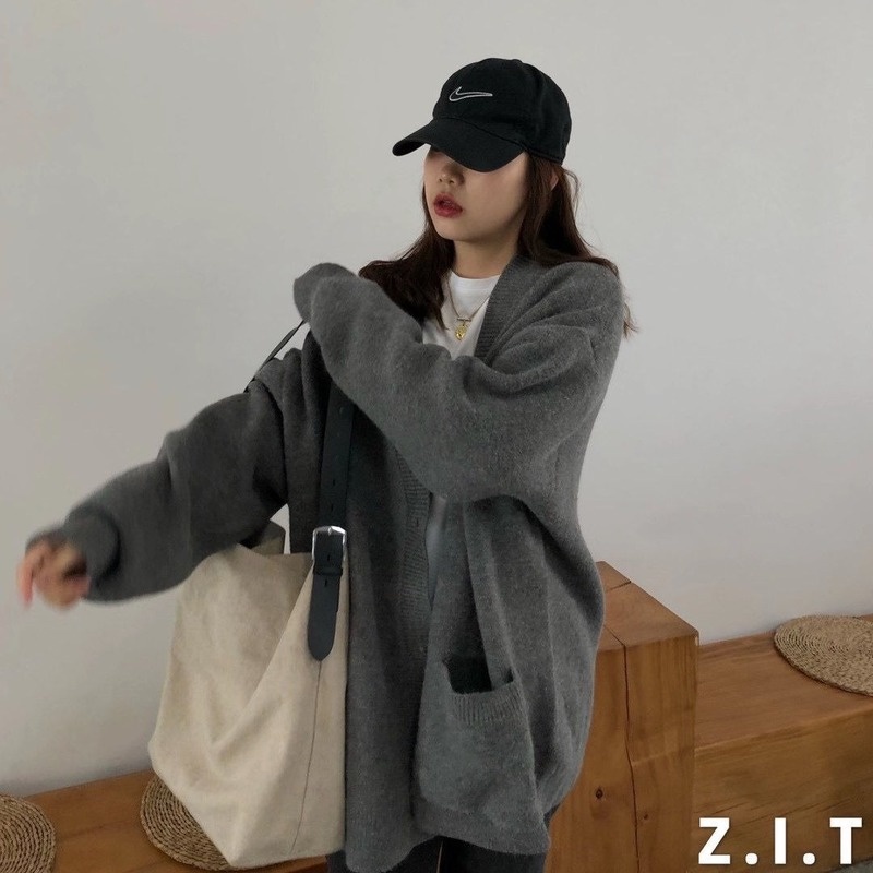 Áo khoác cardigan dệt kim dáng rộng thiết kế thời trang mùa đông theo phong cách Hàn Quốc thích hợp cho nữ