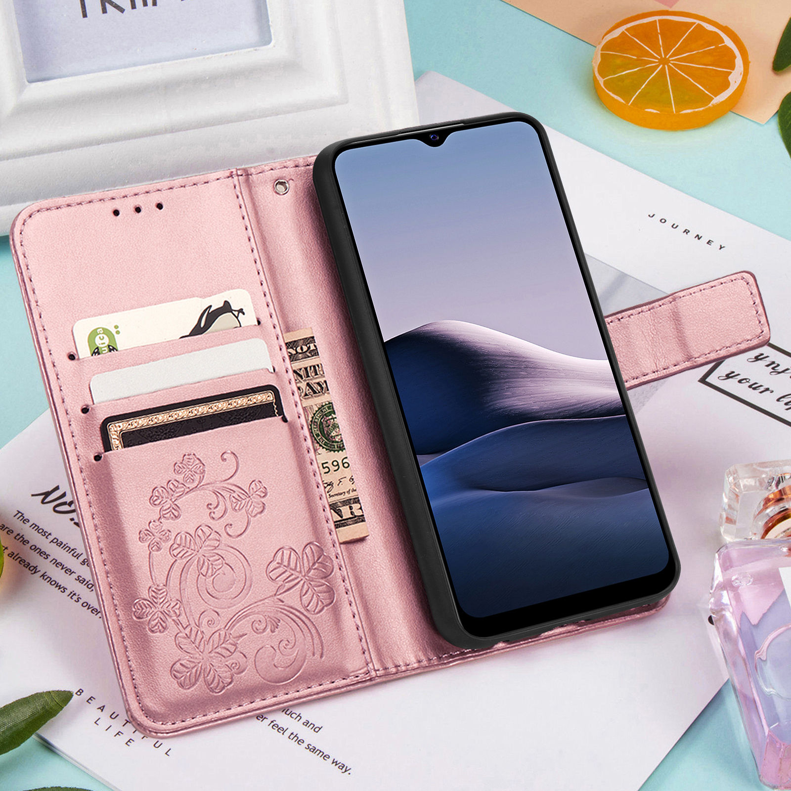 casing OPPO R11 S Plus A83 A1  A5 A3 S AX5 R15 Neo F9 Pro A7 X U1 R17 PU Phone case four leaf clover flower Bumper Flip Leather Protective Support Cover Magnetic Wallet card slot blue pink gray purple red