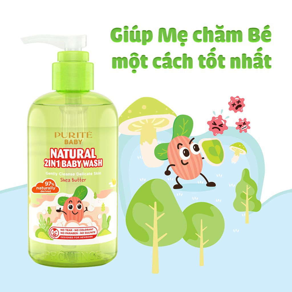 Sữa Tắm Gội Purité Baby Natural Shea Butter Bơ Đậu Mỡ 500ml