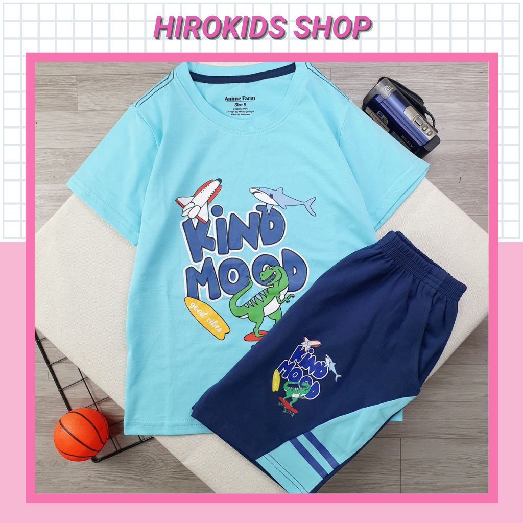 Bộ thun bé trai tay ngắn quần đùi họa tiết in hình vải co giãn thoáng mát size đại  - Hirokids