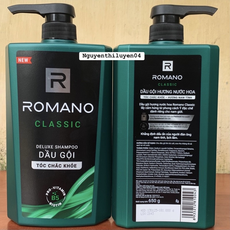 Dầu gội Romano hương nước hoa 650g .