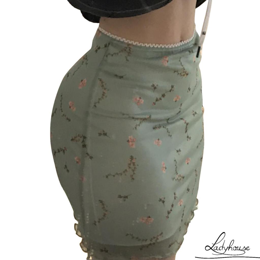 Chân Váy Bút Chì Lưng Cao Phối Lưới In Họa Tiết Hoa Phong Cách Cổ Điển Thời Trang Cho Nữ