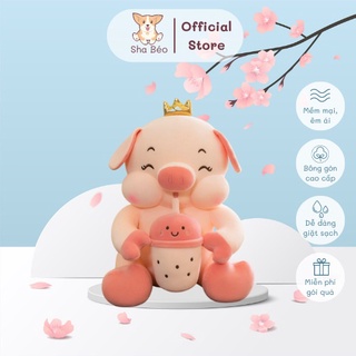 Heo bông ngậm trà sữa size 80cm - shop gấu bông sha béo