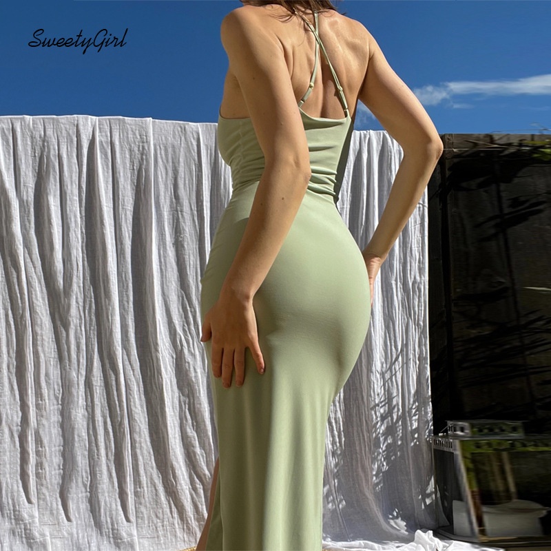 Đầm Maxi Không Tay Cổ Vuông Eo Thấp Màu Trơn Thời Trang 2022 Quyến Rũ Cho Nữ