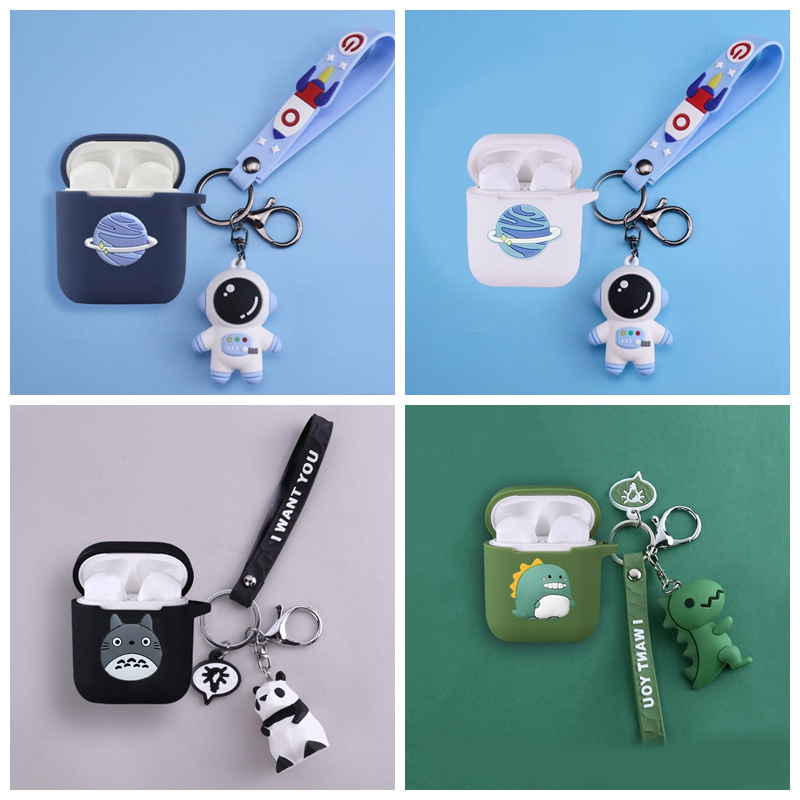 Vỏ Bảo Vệ Hộp Sạc Tai Nghe TOZO T6 T10 T12 NC9 NC2 Không Dây Chất Liệu Silicon Hình Khủng Long/Gấu Trúc Có Móc Khóa