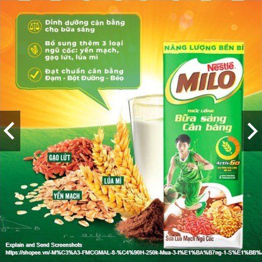 [DEAL SỐC] [SALE HOT] [MUA 3 TẶNG 1] SỮA LÚA MẠCH NGŨ CỐC MILO BỮA SÁNG THÙNG 48 HỘP X 180ML