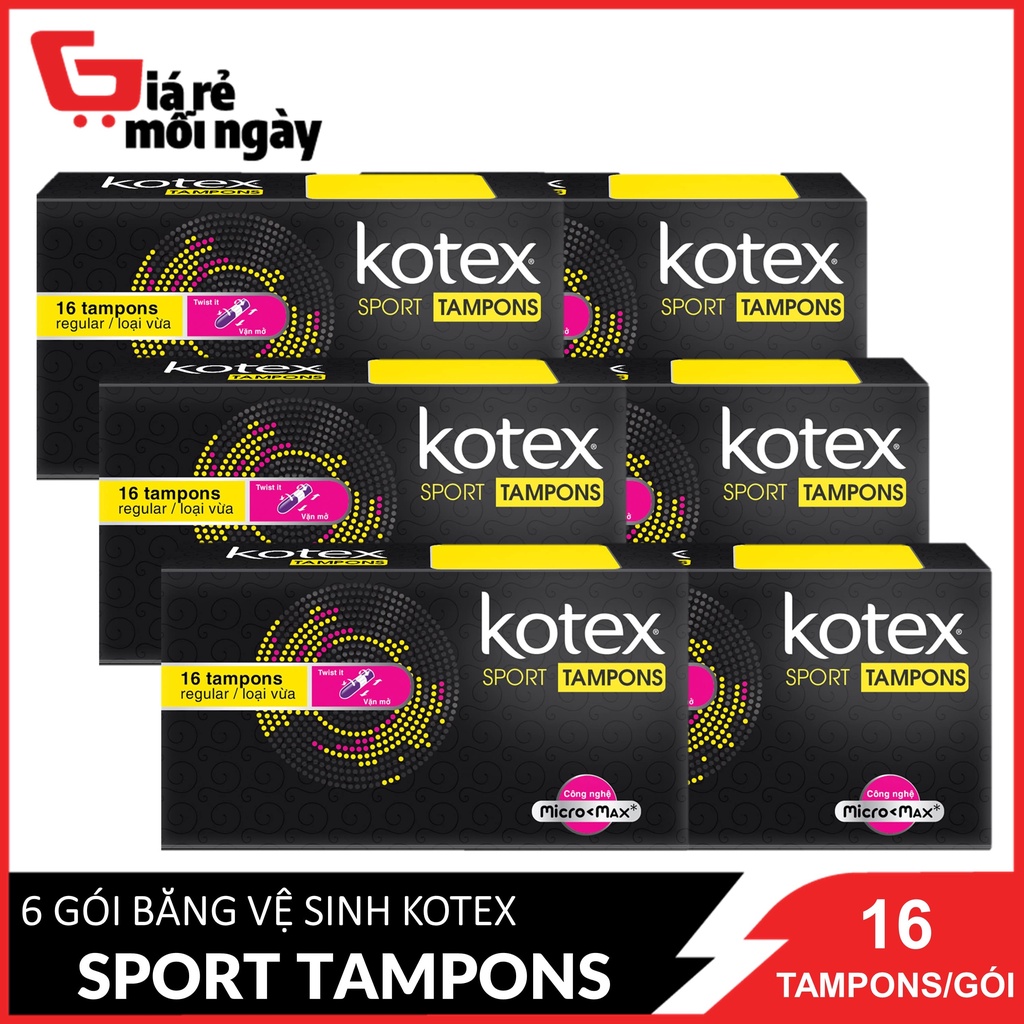 Combo 6 Gói Băng Vệ Sinh Kotex Sport Tampon Loại Vừa Tampon Regular 16 Miếng / Gói