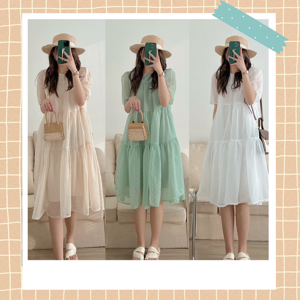 SẴN/ VIDEO THẬT] Đầm Váy Babydoll Chấm Hạt 2 Tầng