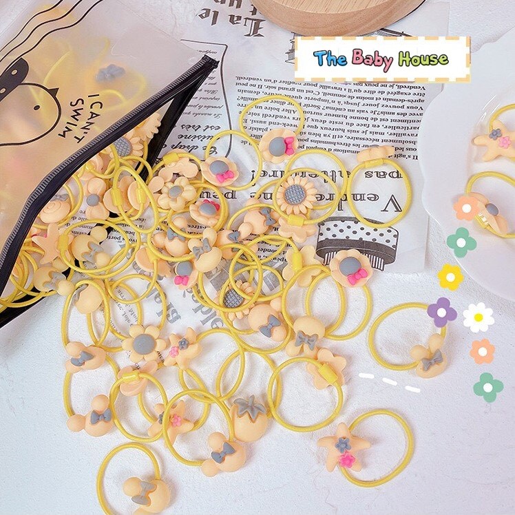 Dây Buộc Tóc  𝐅𝐑𝐄𝐄𝐒𝐇𝐈𝐏 Set Dây Buộc Tóc Nhiều Kiểu Khác Nhau Dễ Thương Cho Bé Tặng Kèm Túi Zip