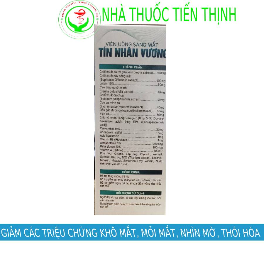 Viên uống sáng mắt Tín Nhãn Vương bổ mắt, giảm các triệu chứng khô mắt, mỏi mắt, nhìn mờ Hộp 30 viên nang