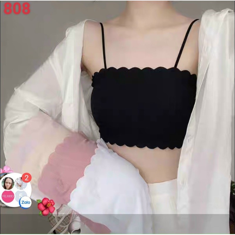 Mới - Áo 2 dây dáng ngang chất su đúc gợn sóng + mút lót