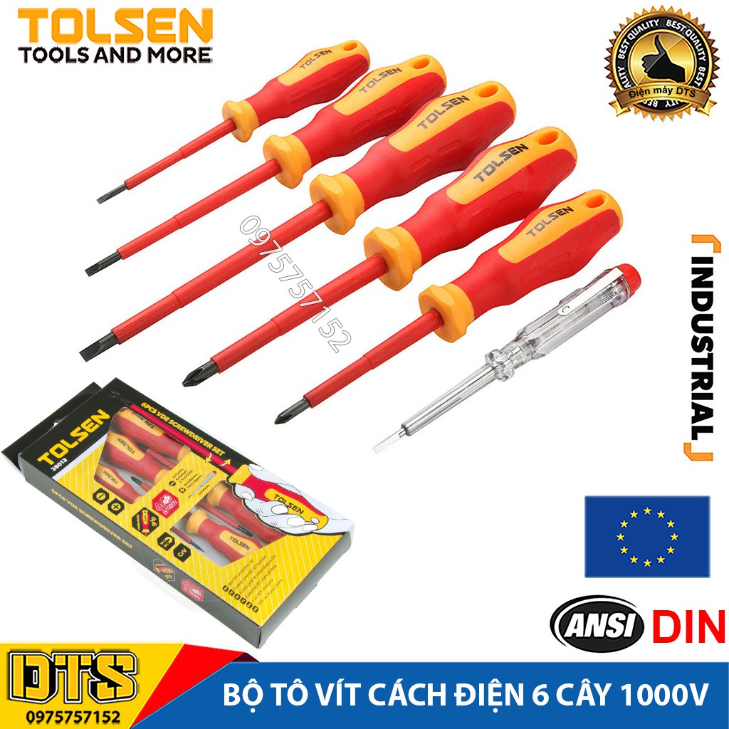 Bộ tua vít cách điện 1000v công nghiệp 6 cây TOLSEN, kiểm định chất lượng GS, VDE, an toàn cao, bộ tô vít cách điện