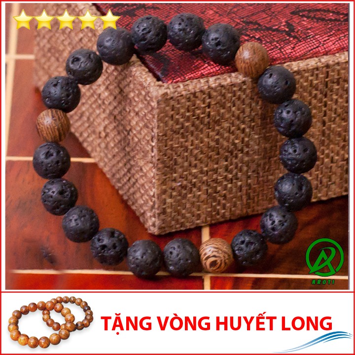 V215-10 Vòng tay nam đá núi lửa 10 ly - 3SC V215-10(HL)- Kèm Vòng Gỗ Huyết Long