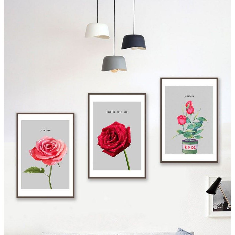 Bộ 3 Bức Tranh Hoa Sen Hoa Mẫu Đơn Canvas Kim Tuyến Cao Cấp Trang Trí Phòng Ngủ Phòng Khách
