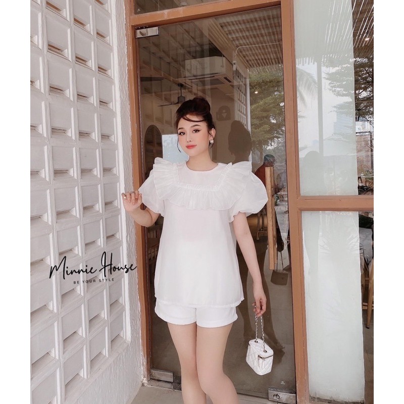 SET ÁO BÈO SHORT TRẮNG - KEM ĐẬM
