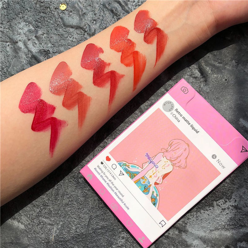 MUGE LEEN 5 màu / set son bóng nước trái cây retro matte lip gloss set son môi cô gái dễ thương son bóng lâu trôi không thấm nước | BigBuy360 - bigbuy360.vn